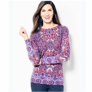 Talbots Pure Cashmere Purple Red Paisely Sweater Medium Petite
